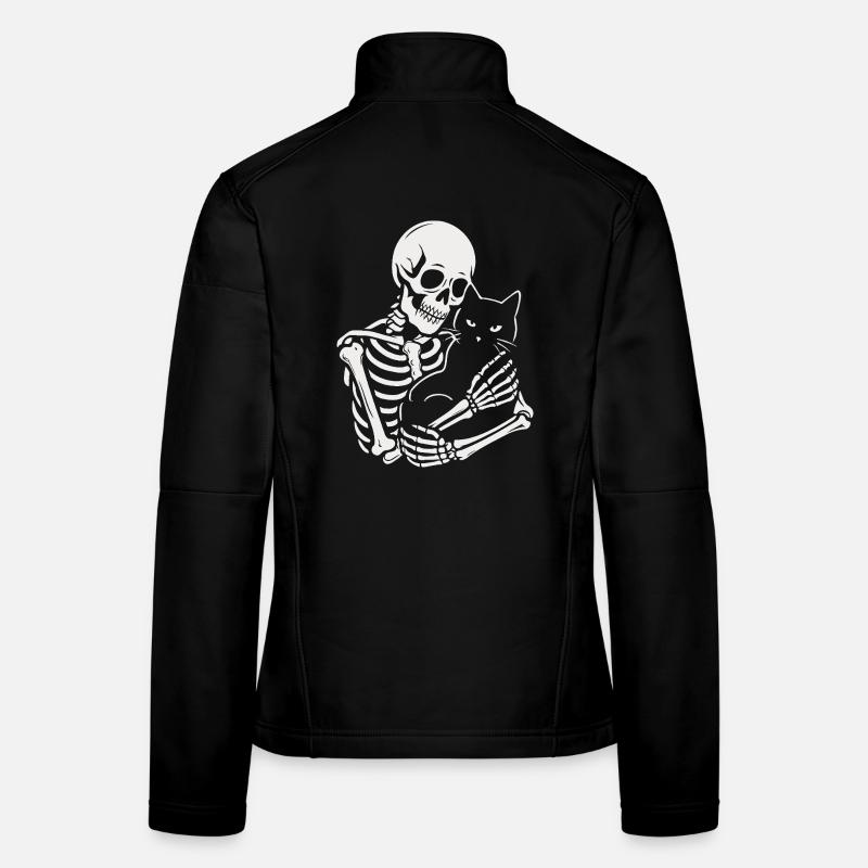 Skelett streichelt schwarze Katze - Frauen Softshelljacke - Schwarz