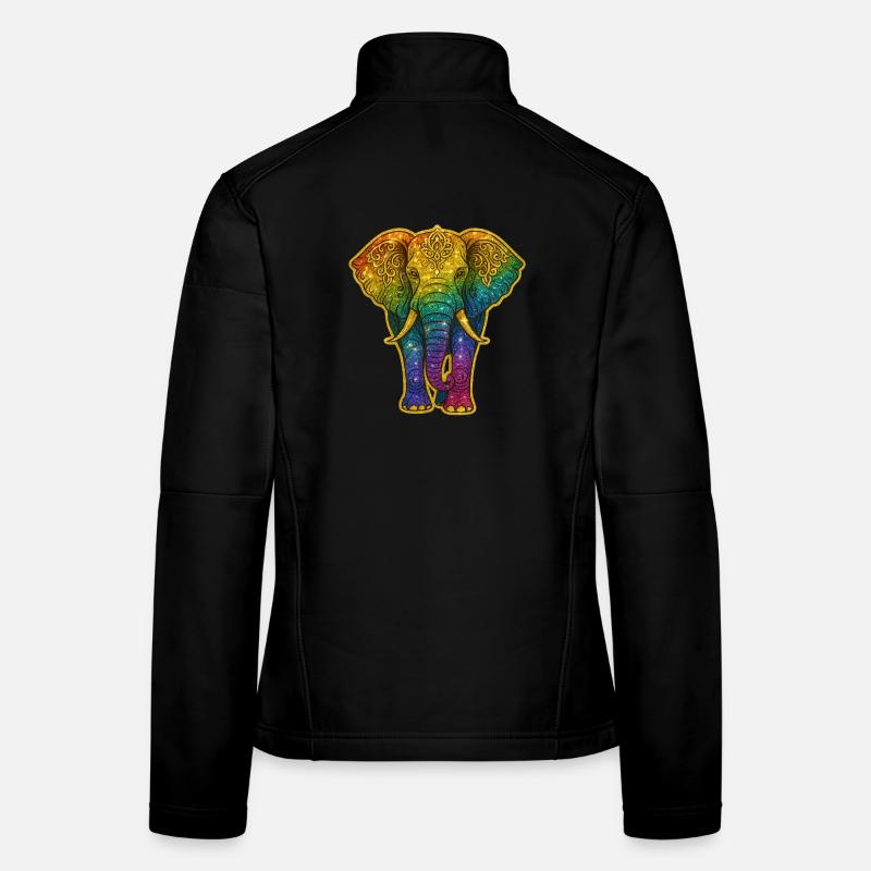 Éléphant arc-en-ciel avec motif doré Veste en tissu softshell Femme