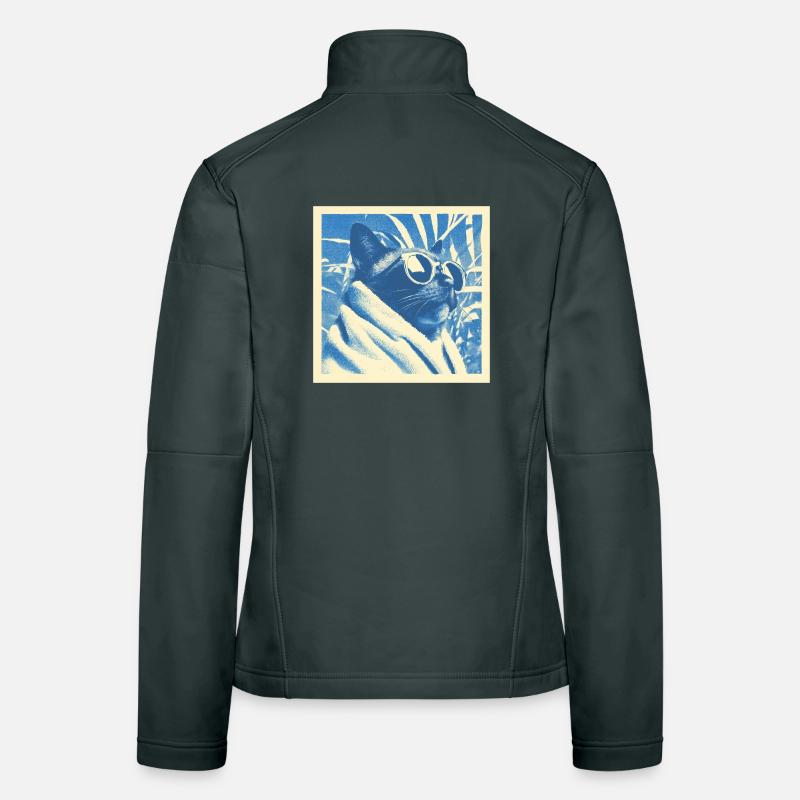 Cool Retro Cat Design Women's Softshell Jacket