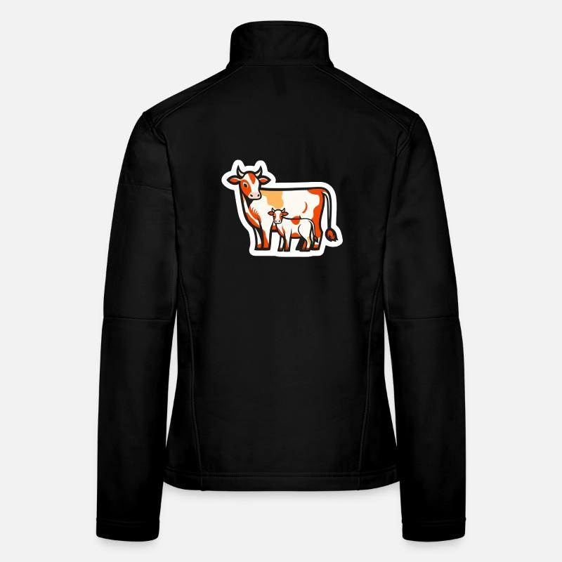 Kuh mit Kalb – Bauernhof Liebe im Comic-Stil Frauen Softshelljacke