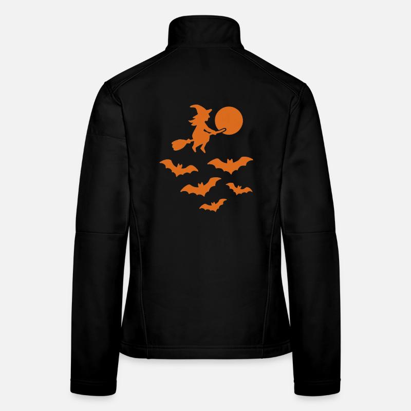 Flying Witch with Bats – Halloween Design Women's Softshell Jacket