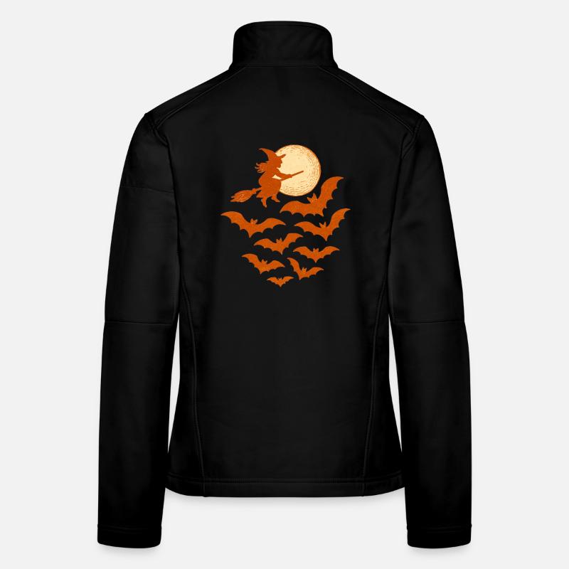 Flying Witch with Bats – Halloween Design Women's Softshell Jacket