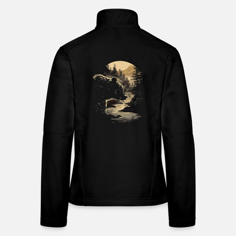 Retro Outdoor Wilderness Bärenbäume Frauen Softshelljacke