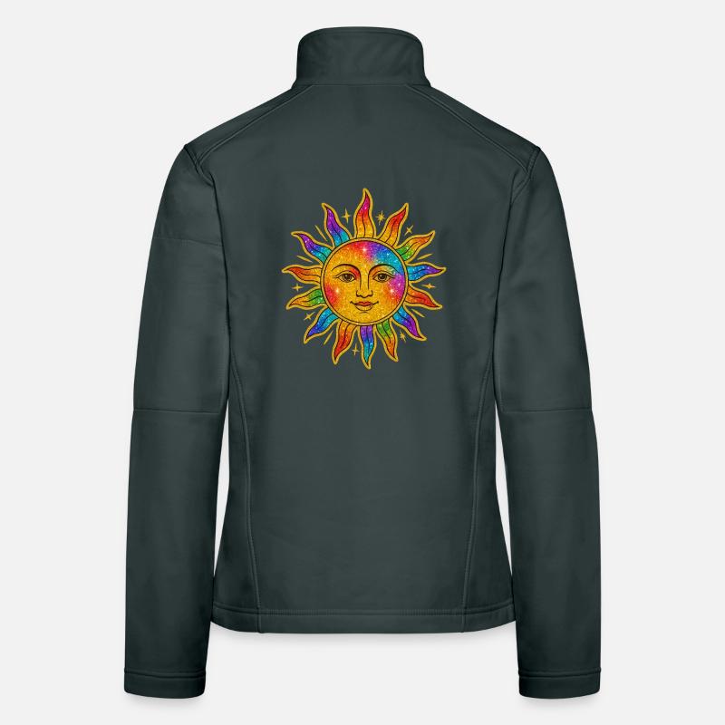 Sonne im Regenbogen-Glitzer Frauen Softshelljacke