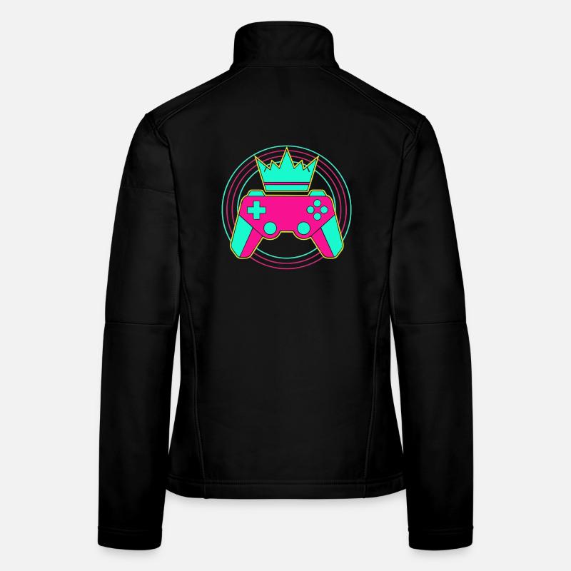Controller Krone Neon Minimal Zocker Art Frauen Softshelljacke