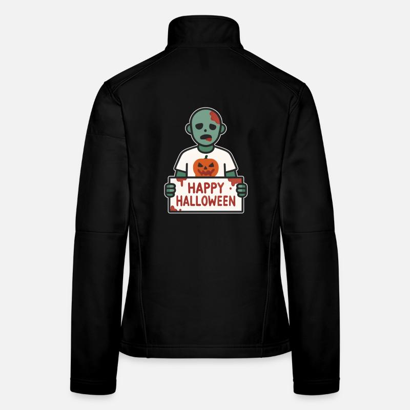 Zombie effrayant avec un panneau « Joyeux Halloween » Veste en tissu softshell Femme