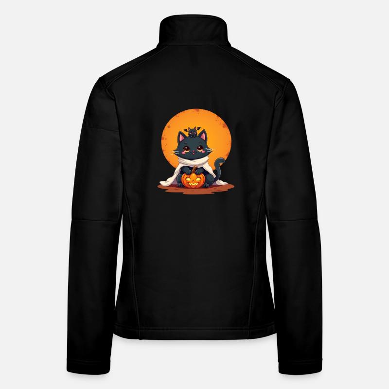Halloween Cat with Halloween Pumpkin Women's Softshell Jacket