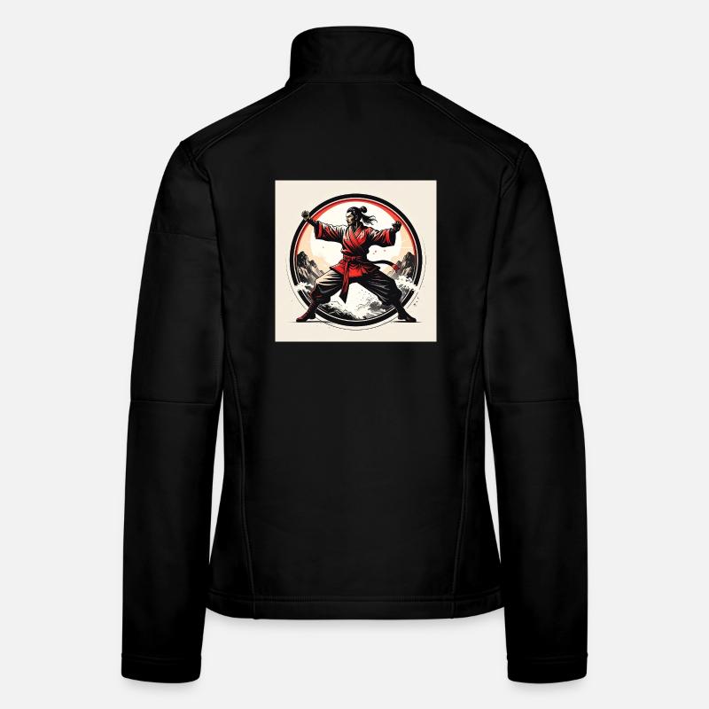 Martial arts warrior in the wave circle Women's Softshell Jacket