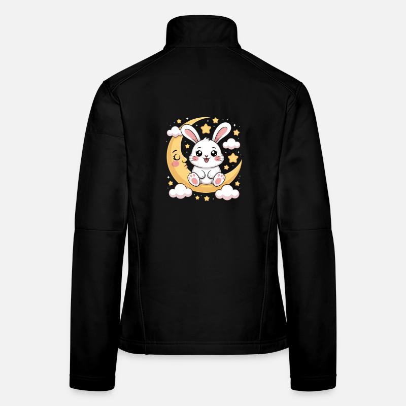Lapin mignon sur le croissant de lune avec des étoiles Veste en tissu softshell Femme