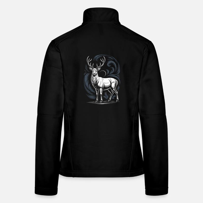 Cerf blanc avec bois lune et ornement de forêt Veste en tissu softshell Femme