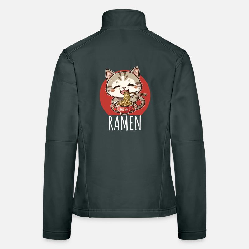 Retro Kawaii Cat Eats Ramen Women's Softshell Jacket
