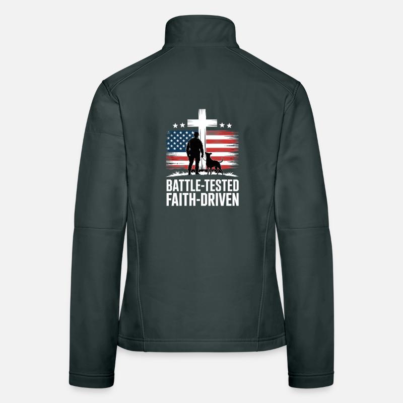 Combat testé par la foi Soldier Cross USA drapeau Veste en tissu softshell Femme