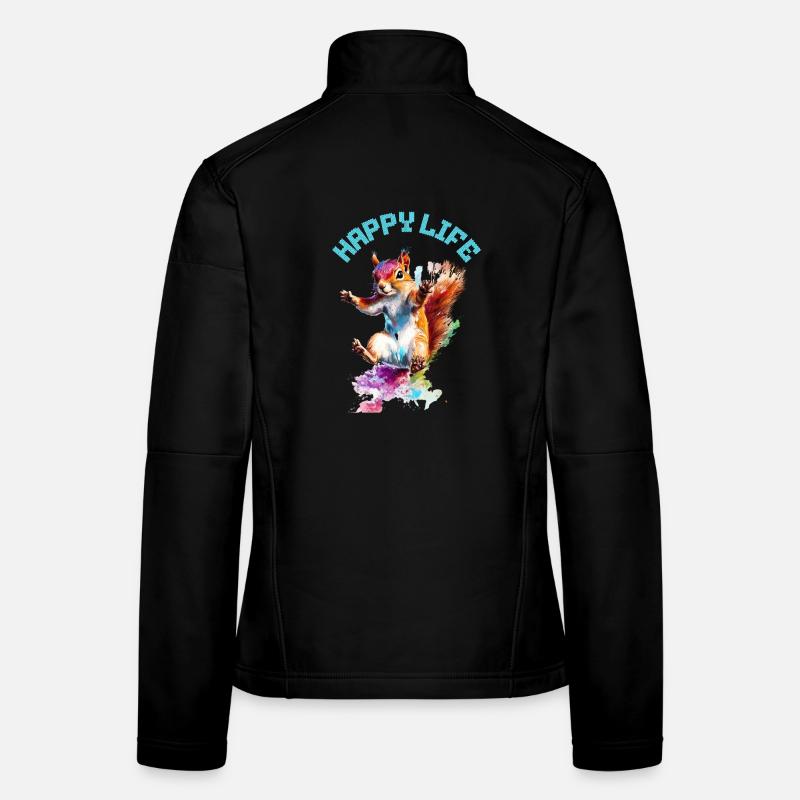 Happy Life Squirrel Design - Women's Softshell Jacket - black