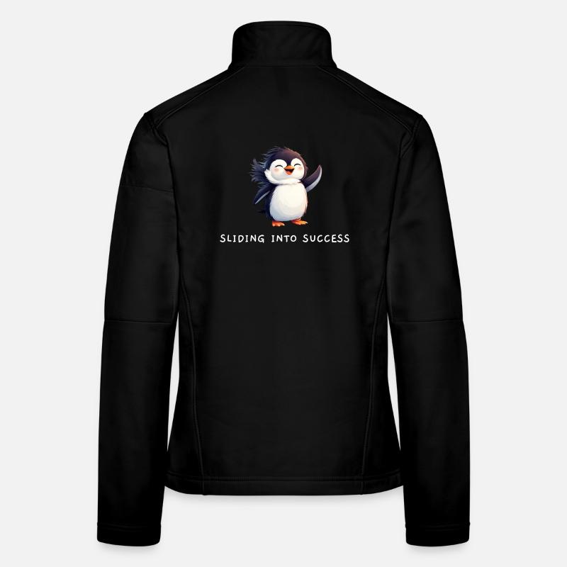 Niedlicher Pinguin "Slide into Success" Zitat Frauen Softshelljacke