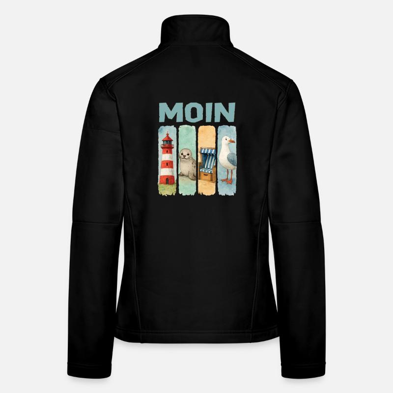 Moin Leuchtturm Robbe Strandkorb Möwe Küste - Frauen Softshelljacke - Schwarz