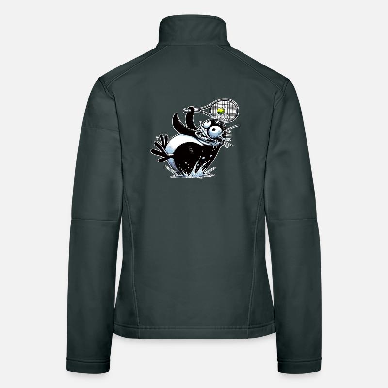 Funny penguin playing tennis with racket Women's Softshell Jacket