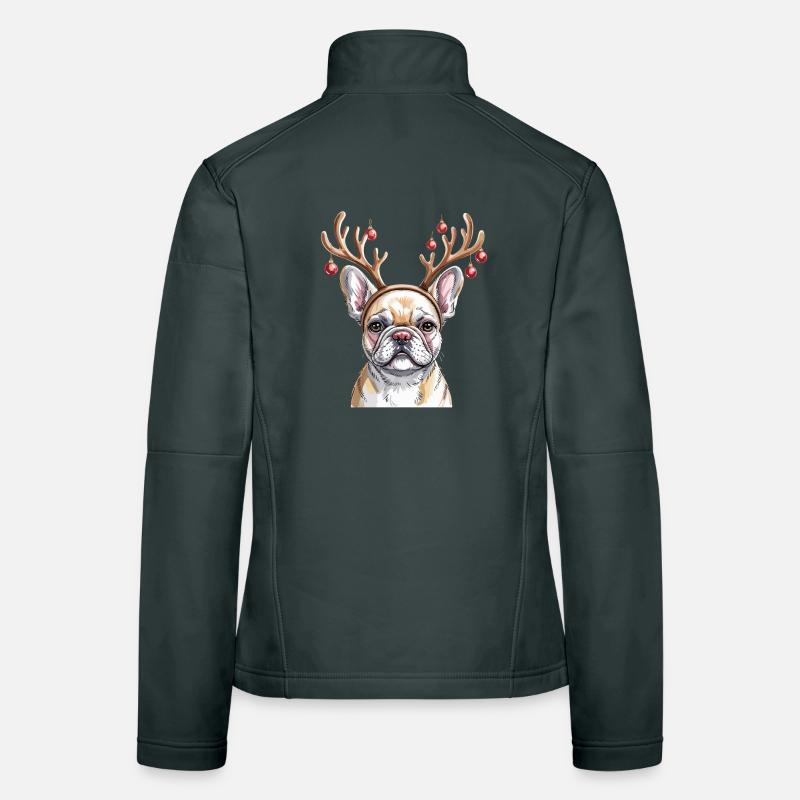 bouledogue français avec bois de renne et Veste en tissu softshell Femme