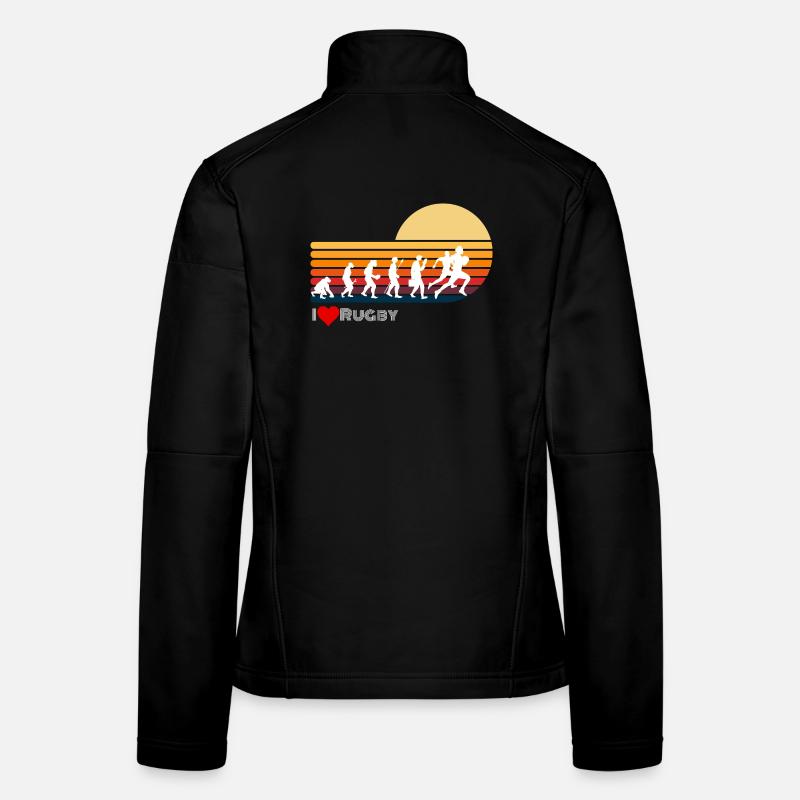 Rugby Retro Evolution Sonnenuntergang - Frauen Softshelljacke - Schwarz
