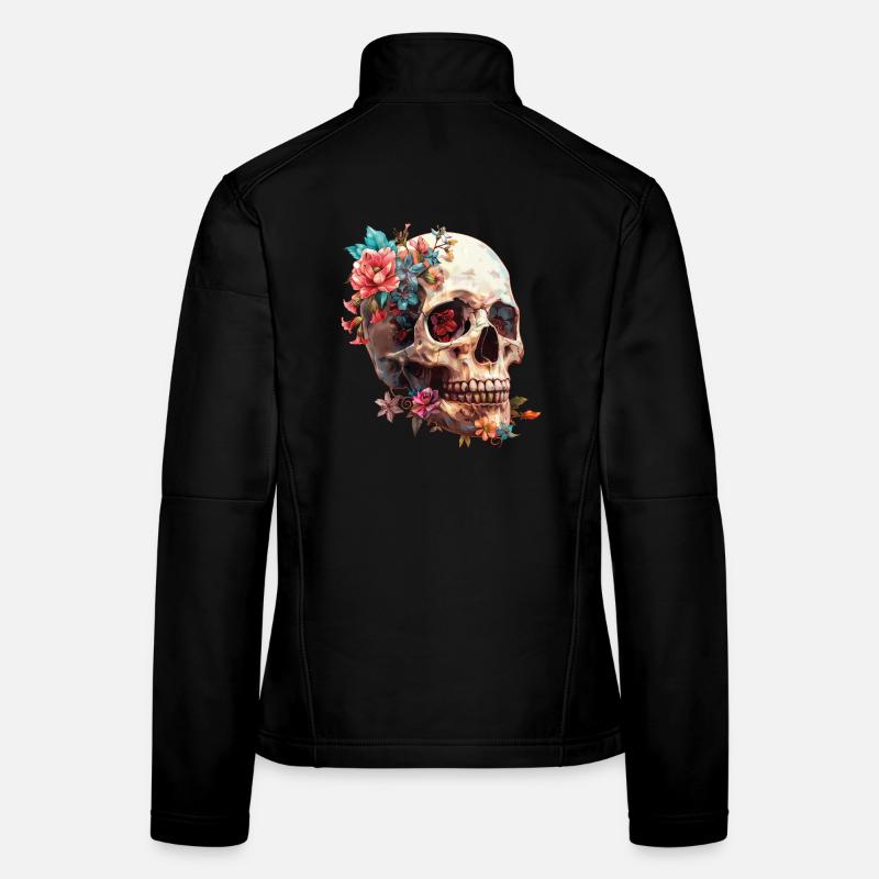 Crâne, crâne avec des fleurs Veste en tissu softshell Femme