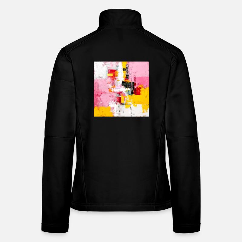 Blocs de couleur abstraits Rose Jaune Veste en tissu softshell Femme