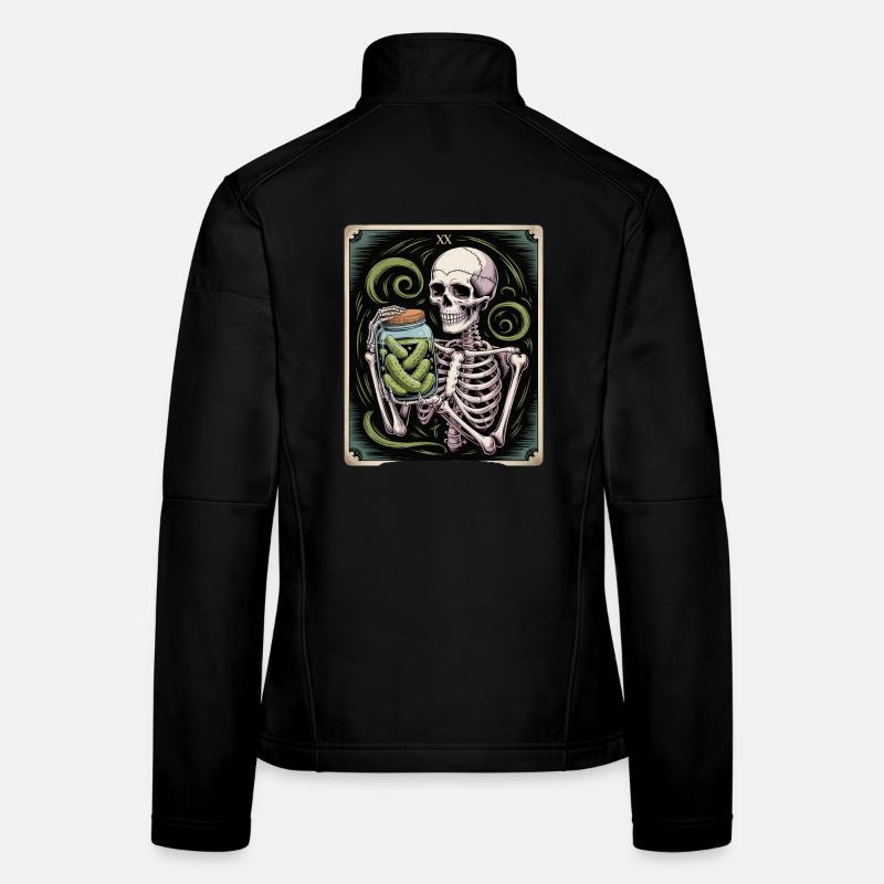 Carte de tarot XX squelette avec pot de cornichons Veste en tissu softshell Femme