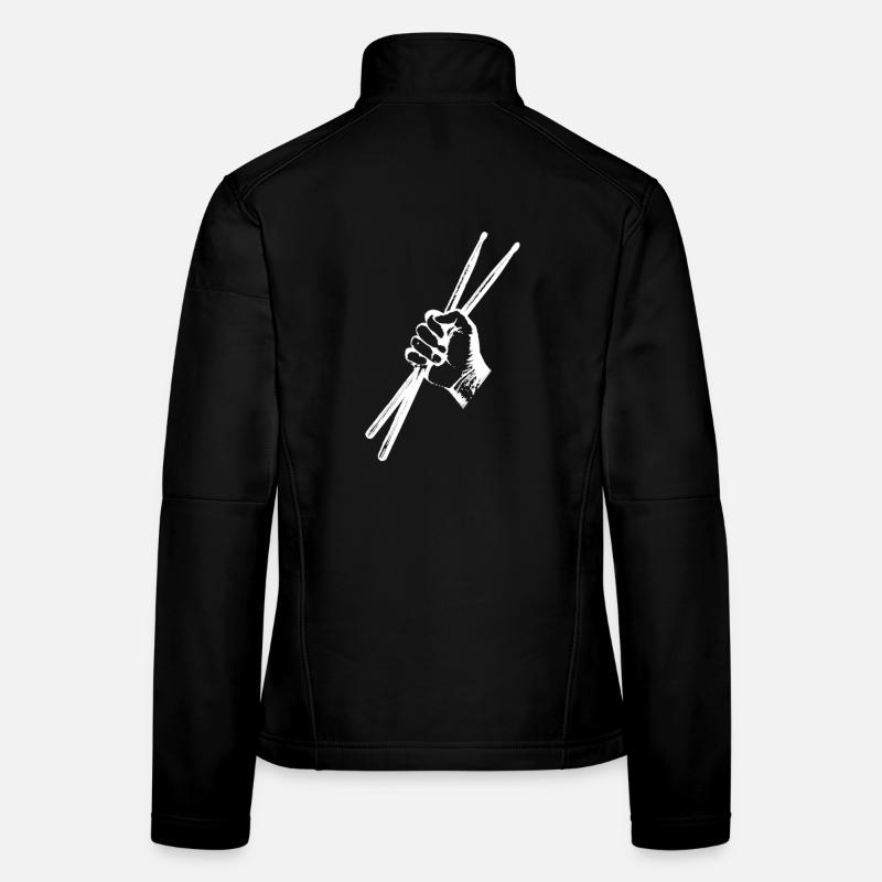 Zwei Drum Sticks Schlagzeugsticks in starker Hand Frauen Softshelljacke
