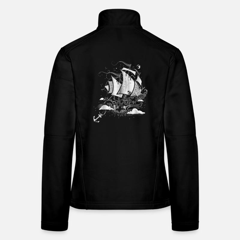 Fantastisches Segelschiff  Retro-Illustrationsstil Frauen Softshelljacke