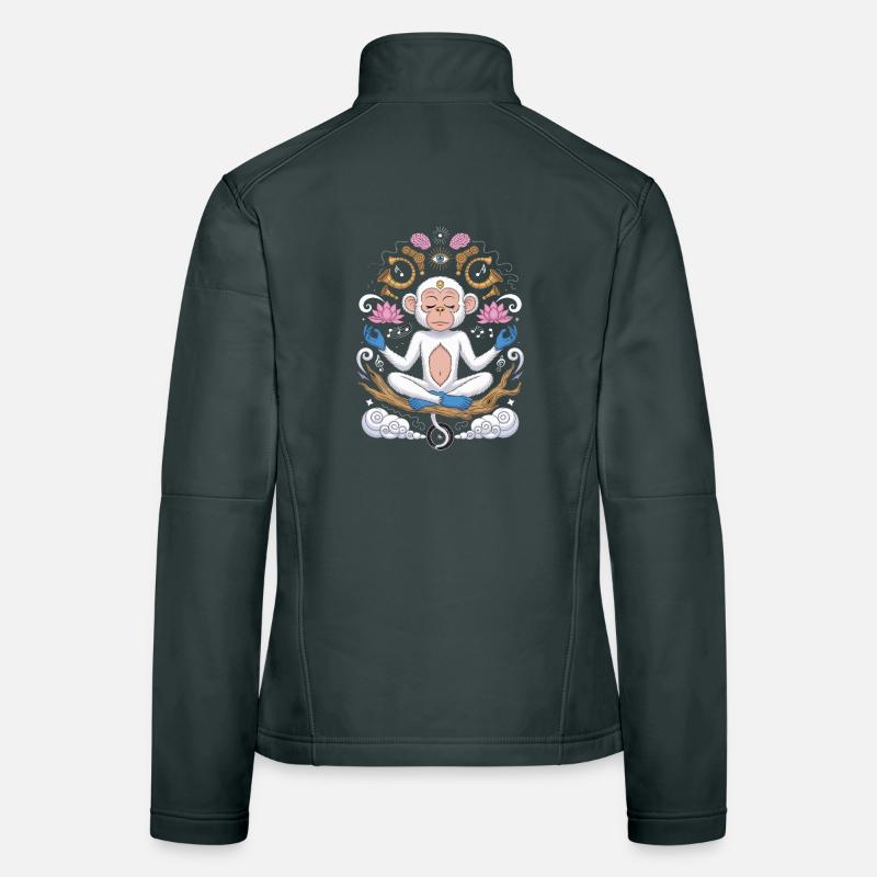 Meditating monkey with lotus bed and Women's Softshell Jacket