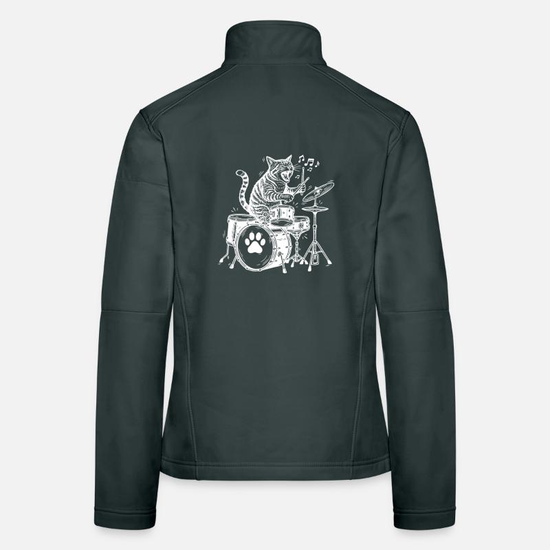Funny Drumming Cat Music Drummer Women's Softshell Jacket