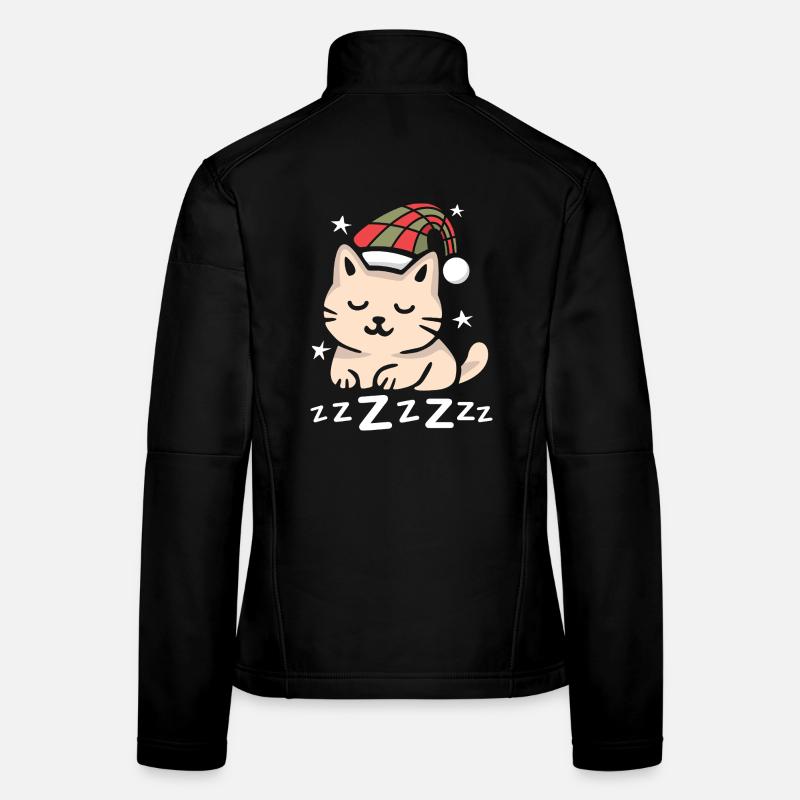 Sleeping Christmas Cat with Hat Women's Softshell Jacket