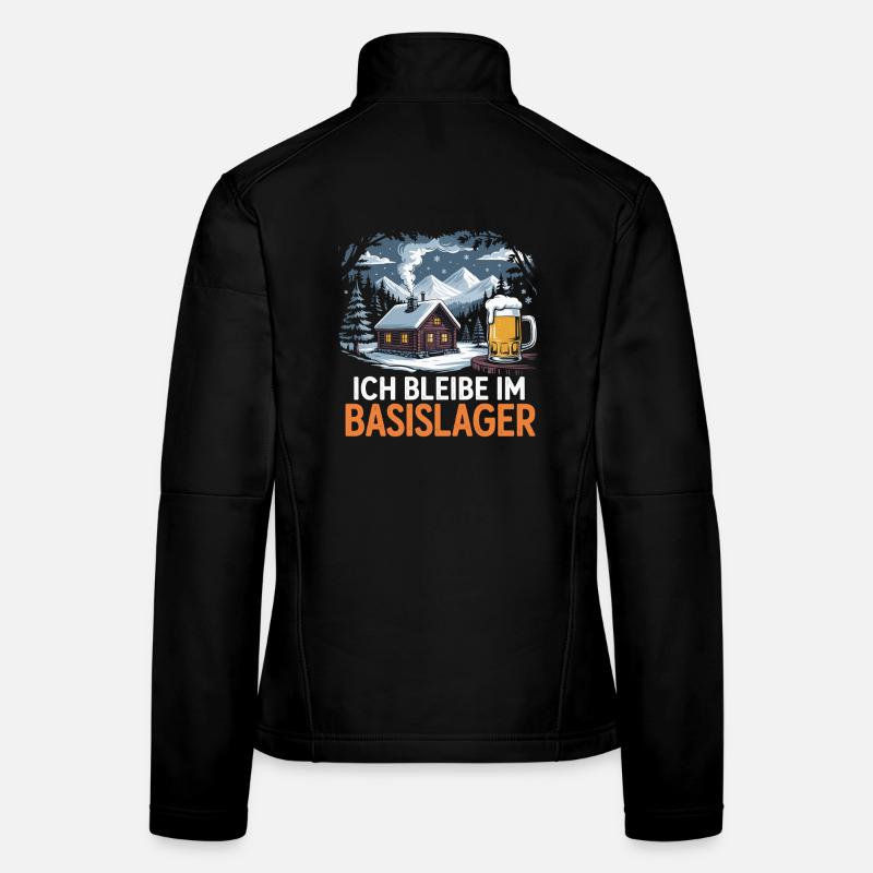 Je loge au camp de base - une cabane et une bière dans le Veste en tissu softshell Femme