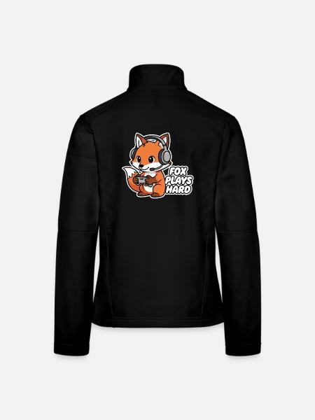 Fox with headset, game hero - Women's Softshell Jacket - black - Back