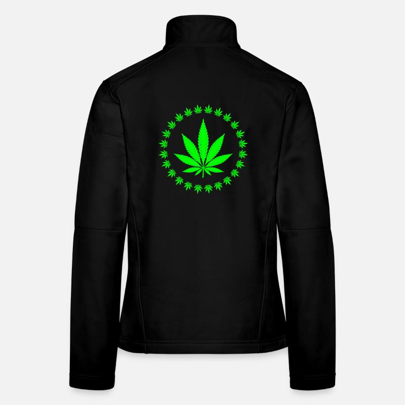 Bright Green Cannabis Leaf Ring Design Women's Softshell Jacket