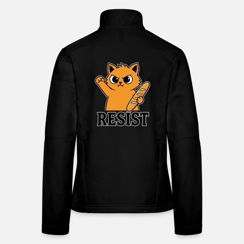 Resist Cat with Baguette Funny Protest Women's Softshell Jacket
