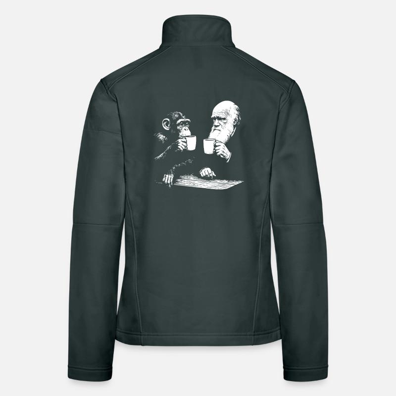 Darwin and monkey drinking Coffee  Women's Softshell Jacket