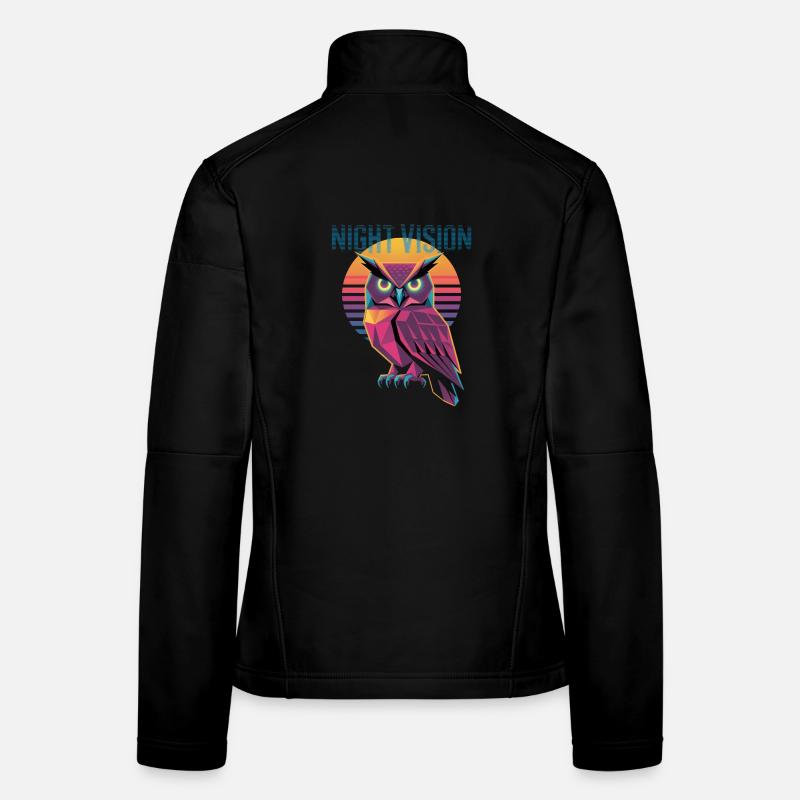 Night Vision Owl Retro Synthwave Sunset Women's Softshell Jacket