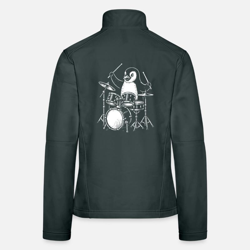 Penguin Drummer Line Art Tee Women's Softshell Jacket