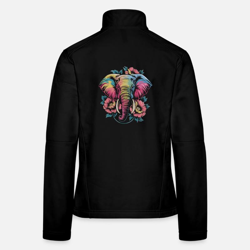  Bunter Elefant mit Blumen Boho Tierliebe Ethno Frauen Softshelljacke