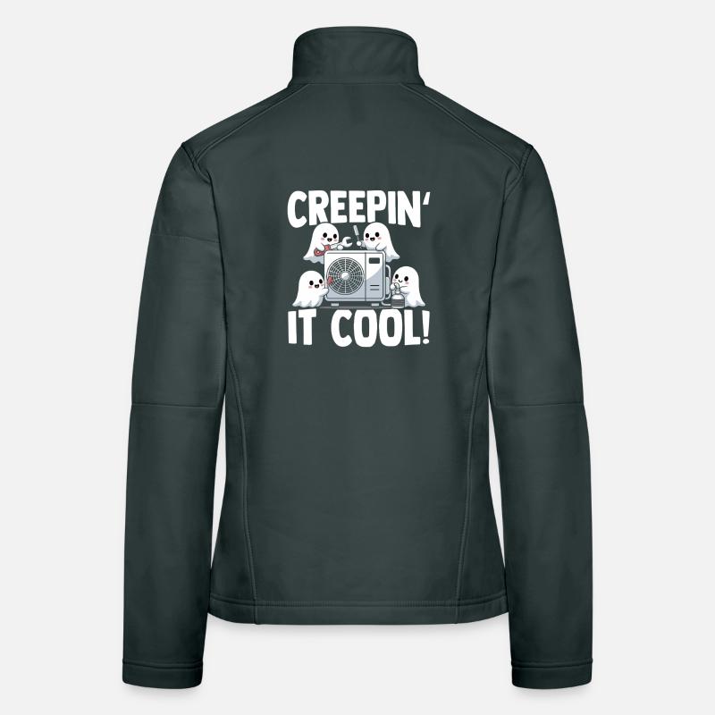 Spooky HVAC Ghost Gift Air Conditioning Technician Women's Softshell Jacket