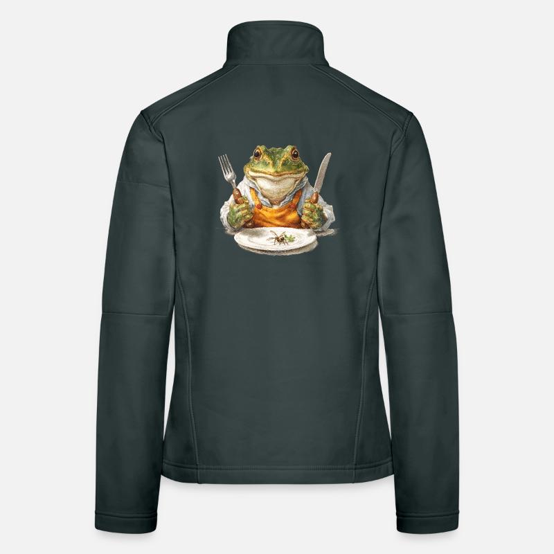 Frog chef with fork and knife Women's Softshell Jacket