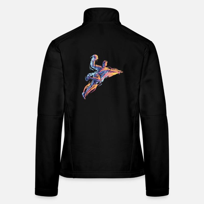 Dynamic handball jump throw in neon flames Women's Softshell Jacket