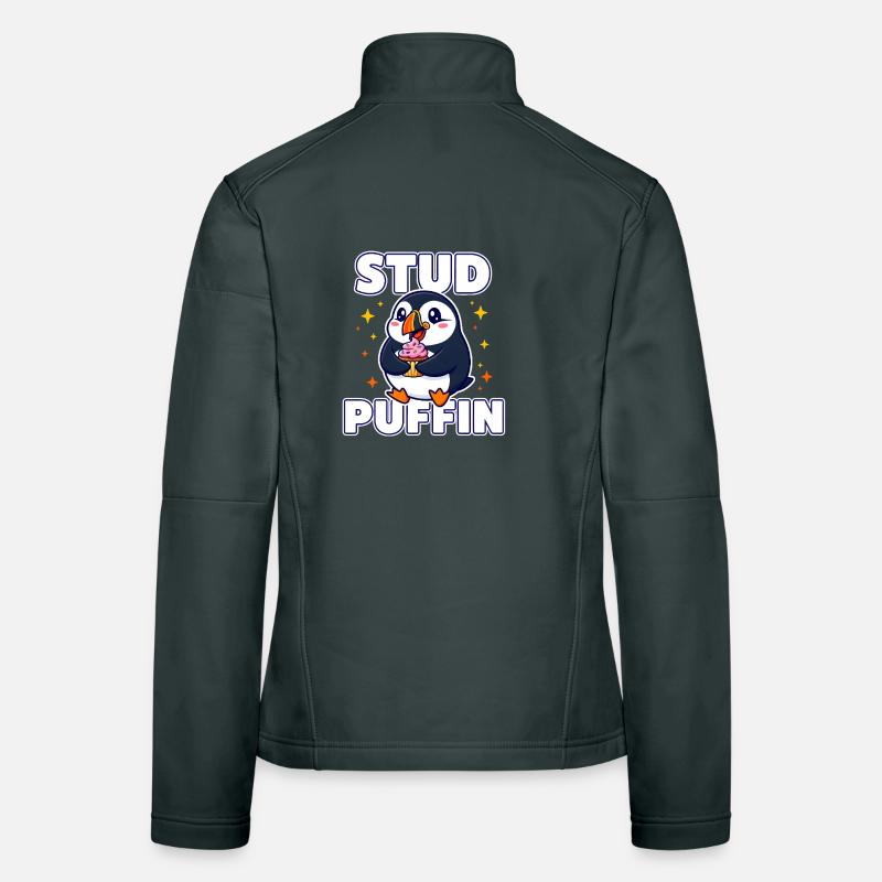 Jeu de mots avec Stud Puffin Cute Bird Cupcake Veste en tissu softshell Femme