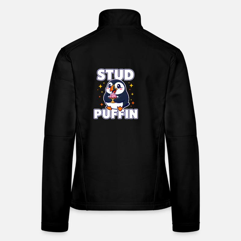 Jeu de mots avec Stud Puffin Cute Bird Cupcake Veste en tissu softshell Femme