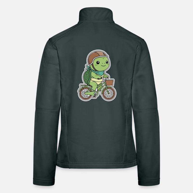 Green turtle on bicycle Women's Softshell Jacket