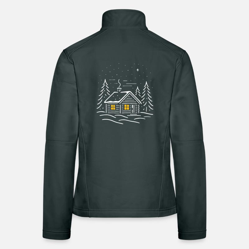 Illuminated snowy cabin with a tree Women's Softshell Jacket