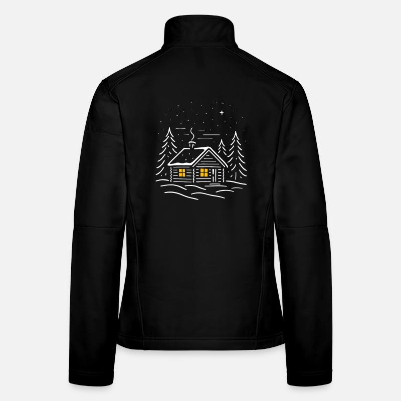 Cabane enneigée lumineuse au sapin Veste en tissu softshell Femme
