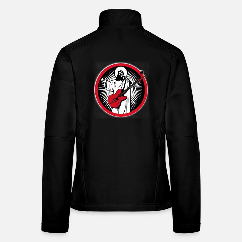 Jesus with Red Guitar in a Circle Women's Softshell Jacket