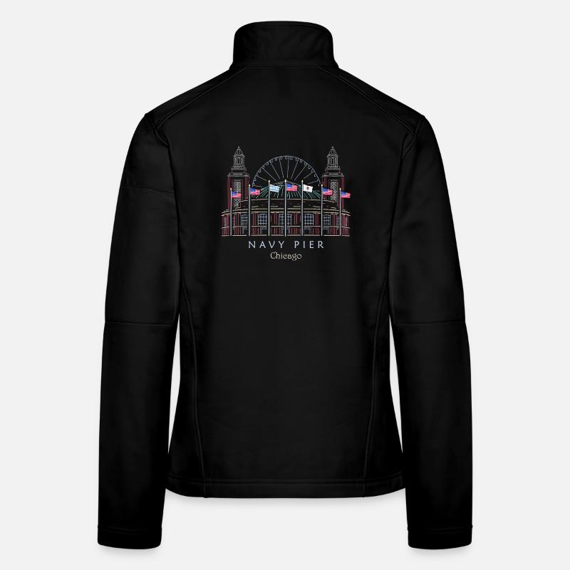 Chicago, Navy Pier Hand Drawn Women's Softshell Jacket