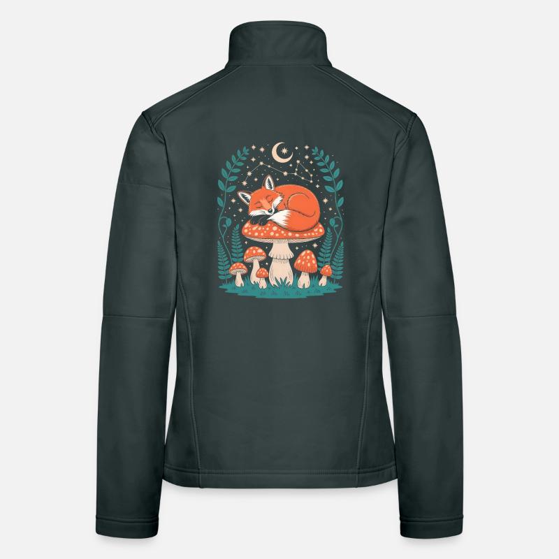 Sleeping Fox on Mushroom Under Starry Sky Women's Softshell Jacket