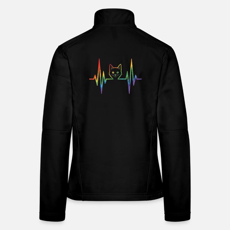 Rainbow cat with pulse heart line Women's Softshell Jacket